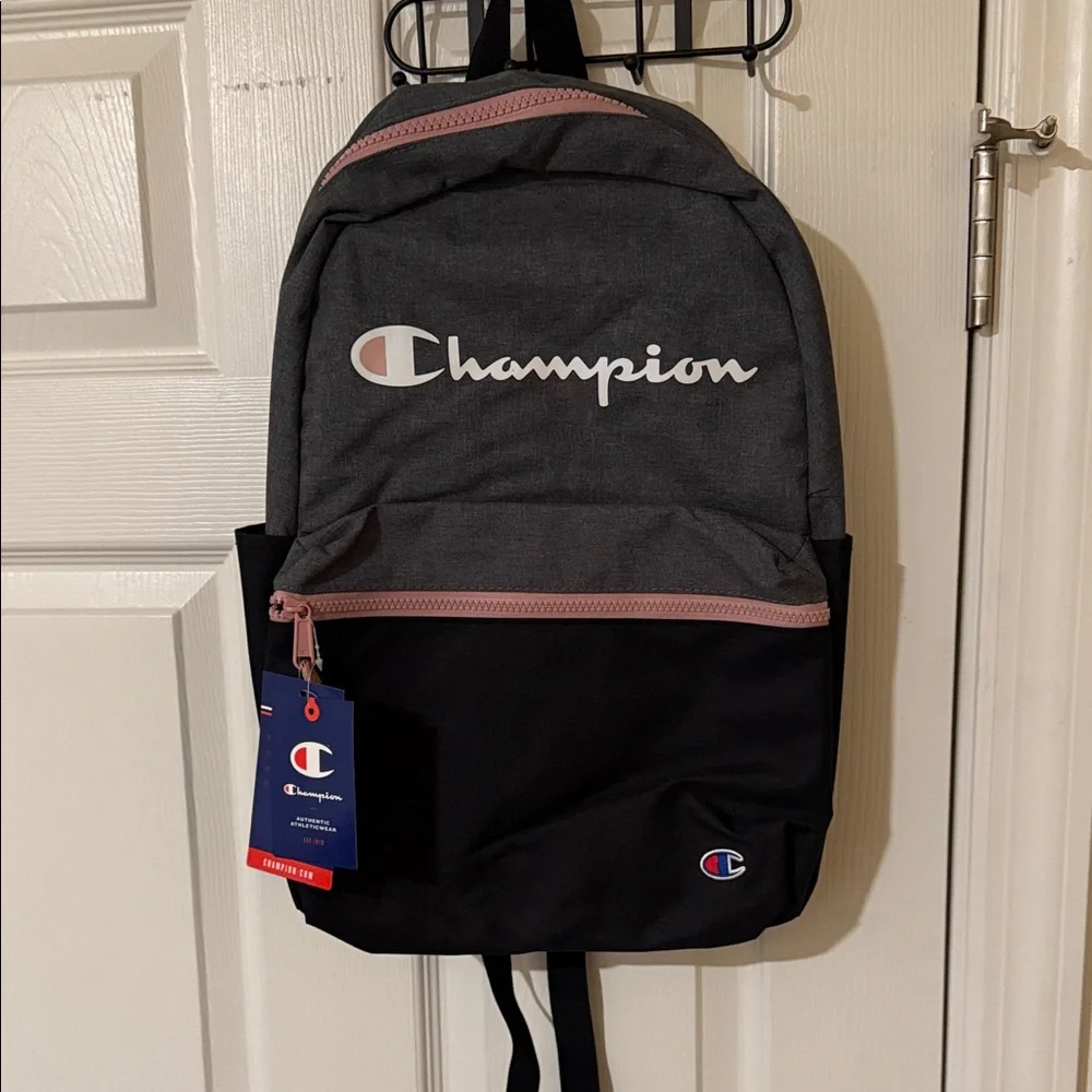 Champion Two-Tone Gray and Black Backpack with pink zippers - Picture 1 of 3